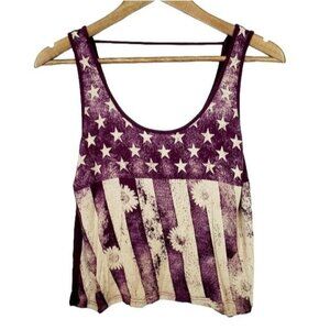 Charlotte Russe Womens Stars & Stripes Cropped Tank Top Small Purple Cream Boho